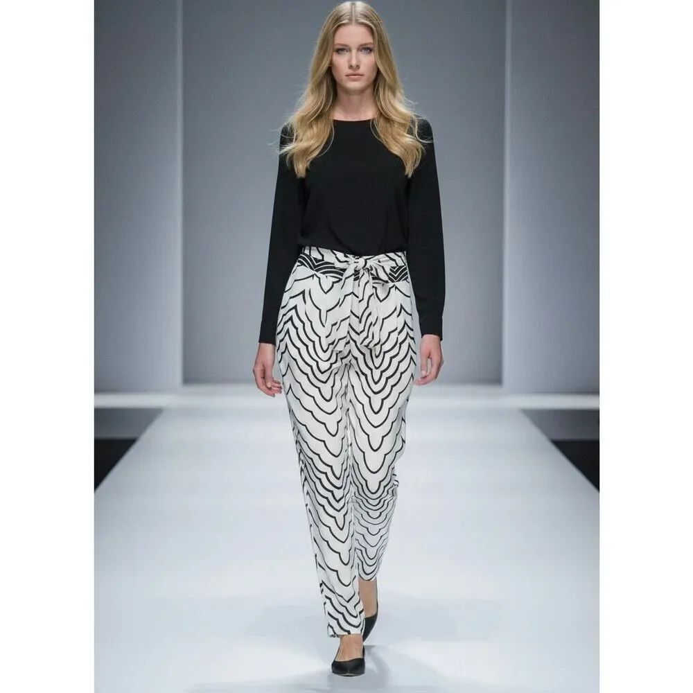 NEW Marc by Marc Jacobs Womens 0 Agave Nectar Cream Black Print Crepe Pants